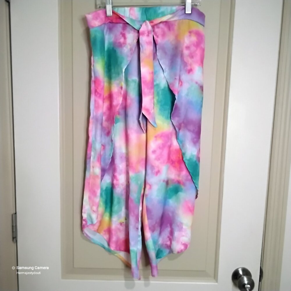 Self Esteem Color Wash Jogger/Swimsuit Cover-up Capri Bottoms & Tie Skirt BWT XL